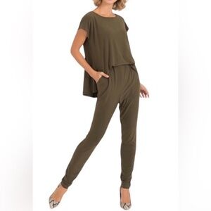 Joseph Ribkoff Jumpsuit Style 193052 Olive Green Silky Knit, Sz. 6